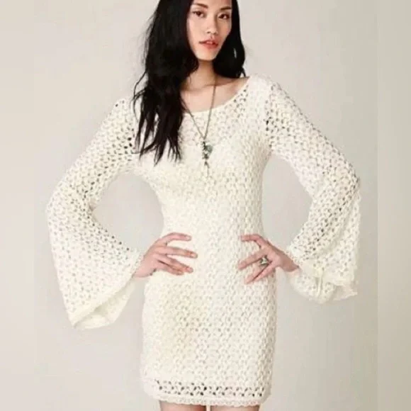 FREE PEOPLE  Ivory Gypsy Lace Bodycon Dress SIZE: SMALL - Picture 3 of 12